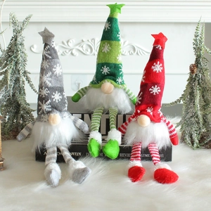 Three-piece glowing Christmas gnome plush set with knitted hats and long dangling legs