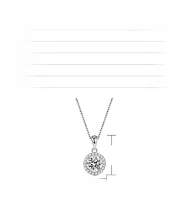 Macro view of S925 silver round pendant necklace with dimensions and specifications