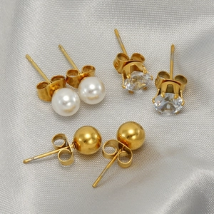 18K Gold Plated Stainless Steel Stud Earrings With Zircon And Faux Artificial Pearl Chic Minimalist Jewelry For Women