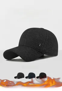 Detailed close-up of winter wool baseball cap with ear protection and warm N logo