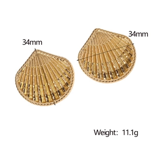 Detail view of 34mm gold shell stud earrings showing weight and size measurements