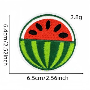 Detailed view of watermelon embroidery patch with size 6.5x6.4cm and weight 2.8g
