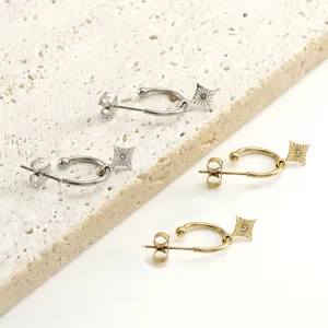 Stern Anhänger Creolen Edelstahl Mit Zirkon Minimalistischer Geometrischer Zierlicher Schmuck Goldene Farbe Für Frauen