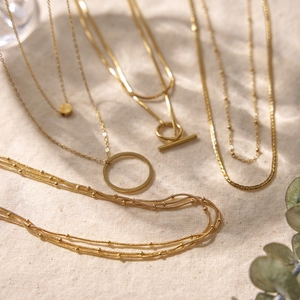 Multi-layer 18K gold-plated necklace set with OT buckle and circular geometric pendants