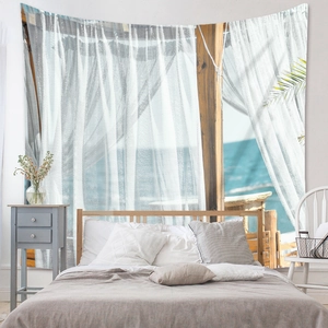 Détail de tapisserie murale de chambre avec vue mer pour décoration d'intérieur