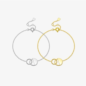 S925 Sterling Silver Interlocking Circle Bracelet For Women Minimalist Geometric Light Luxury Adjustable Chain Jewelry Gift