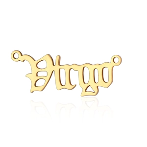 Detailed view of gold-plated stainless steel Arabic calligraphy pendant with mirror reflection