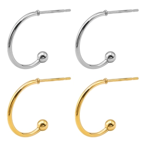 Minimalist 304 stainless steel C-shaped hoop earrings in gold and silver finish