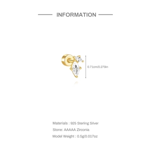 Détail d'un clou d'oreille en argent sterling 925 orné de zircons en taille marquise