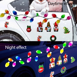 Christmas gnome and bulb car magnets showing daytime and nighttime reflective effects