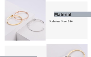 Three-color 316 stainless steel bracelets with screw motifs and crystal heart details