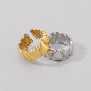 Irregular heart-shaped open rings in gold and silver finish with adjustable bands