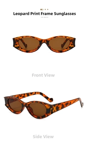 Detail view of vintage leopard print sunglasses with tea lenses and metal hinges