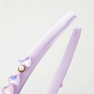 Baroque purple satin sponge headband with crystal hearts and center pearls