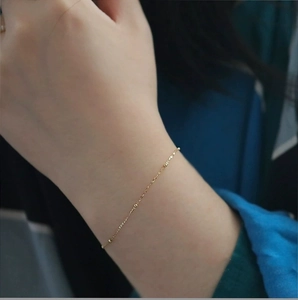 Elegant 14K gold plated S925 sterling silver thin chain bracelet with tiny gold beads