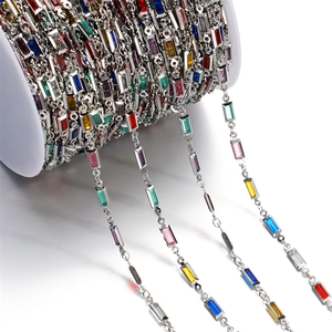 Detailed macro view of colorful crystal rhinestone chain for DIY jewelry making