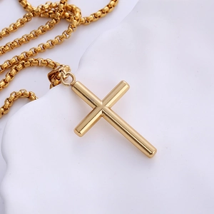 Minimalist 18k gold plated stainless steel cross pendant necklace with box chain