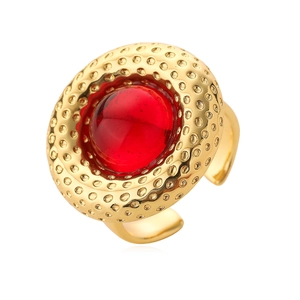 Retro 18K vergoldeter geometrischer offener Ring mit großem rotem Edelstein-Zentrum