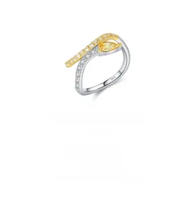 Close-up of S925 sterling silver snake ring with pear-cut yellow zircon and side stones