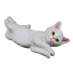 Charming white resin cat figurine with realistic fur texture for home desk decor