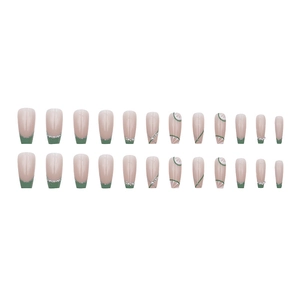 French long coffin press-on nails with lemon art and pearl accents 24pcs set