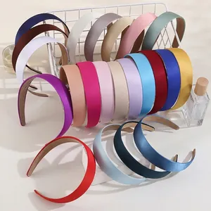 Wide Satin Headband For Women Non-Slip Fabric Hairband Solid Macaron Color Sweet Elegant Minimalist Hair Accessories