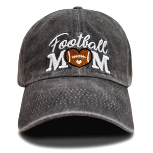 Vintage washed dark grey baseball cap with Football MOM heart embroidery for sports