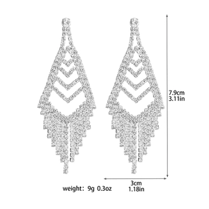 Silver long tassel rhinestone earrings for women featuring dimensions 7.9cm by 3cm