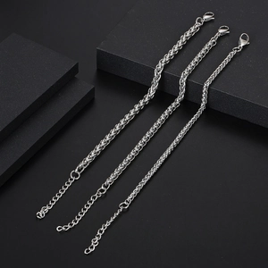 Minimalist silver braided titanium steel chain bracelet for men with lobster clasp