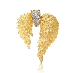 Elegant gold wing brooch with sparkling crystals for women suit and coat accessories