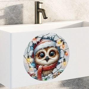 Christmas penguin and owl wall decal sticker for bathroom decoration with festive lights
