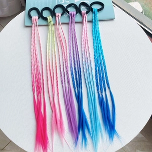 Detail showing 6 packs of colorful gradient braided hair extensions for girls with elastic bands