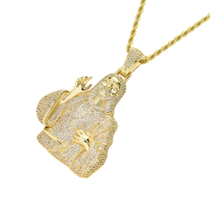 Collier hip hop plaqué or 18 carats avec pendentif Jésus en zircon et chaîne torsadée