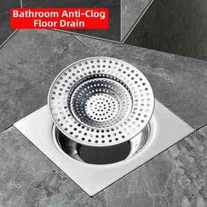 Detail of stainless steel floor drain filter with dense mesh for bathroom hair catching