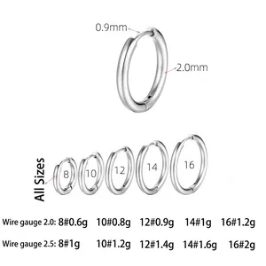 Five minimalist stainless steel non-piercing clip-on hoop earrings in various diameters