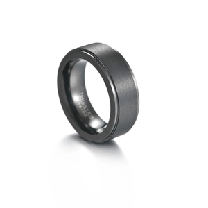 8mm black brushed tungsten carbide ring for men with polished inner band and flat surface
