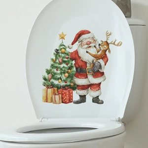 Christmas Santa and Reindeer self-adhesive toilet seat stickers for holiday home decoration