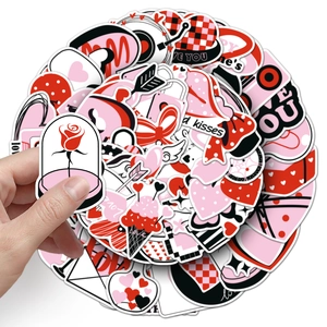 50 Valentine's Day stickers with heart and rose designs for scrapbooks and water bottles