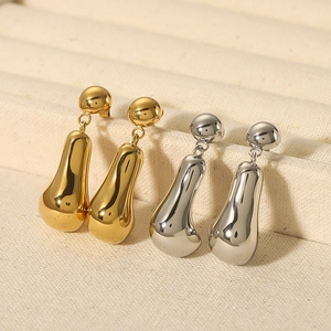 Water Drop Dangle Earrings For Women Stainless Steel With 18K Gold Plating Chunky Hollow Teardrop Design Elegant Smooth