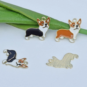 DIY enamel corgi dog charms in various poses and colors for handmade jewelry making