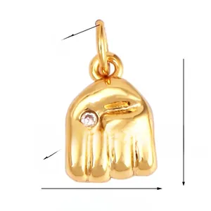 Detail view of a 9mm gold-plated foot pendant with zircon and precise measurements