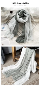 Detail of pleated grey and white gradient silk scarf with vertical crinkle texture