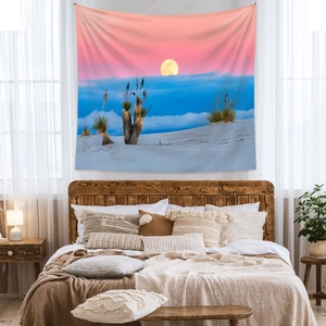 Bohemian moon desert landscape wall tapestry for cozy bedroom decor with dreamy colors