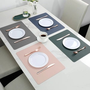 Nordic Double Sided PU Leather Placemat Coaster Waterproof Oilproof Heat Resistant Washable Table Decor Rectangle Square