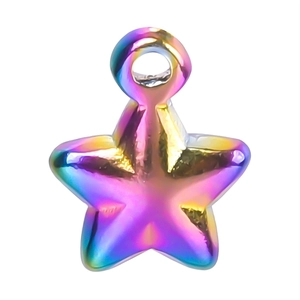 Macro detail of rainbow iridescent star pendant with 18k gold plating for DIY necklace