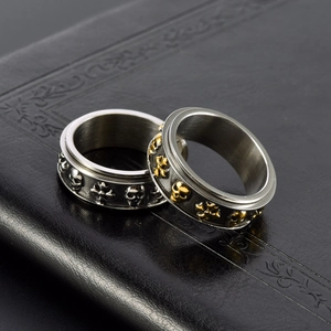 Vintage punk skull and cross rotatable rings in silver and gold-tone stainless steel finish