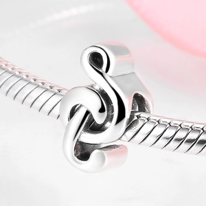 Polished S925 sterling silver music note treble clef charm for DIY bead bracelets