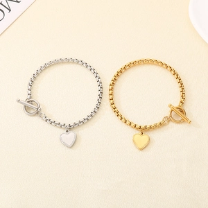 Bracciali con ciondolo a cuore oro e argento con catena box e chiusura a levetta OT