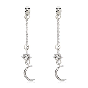 Silver multi-layer hollow earrings with geometric star and moon tassels and crystals