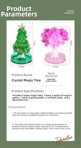 DIY Magic Christmas Tree kit detailed size specs with green and pink crystal paper trees